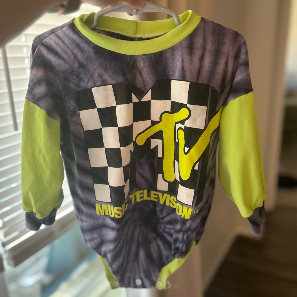 MTV Long Sleeve up-cycle romper with snaps